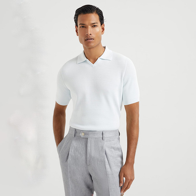 brunello cucinelli english rib knit polo shirt